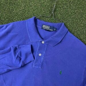 Vintage Polo Ralph Lauren Deep Purple Long Sleeve Polo Shirt Rugby‎ Green Pony